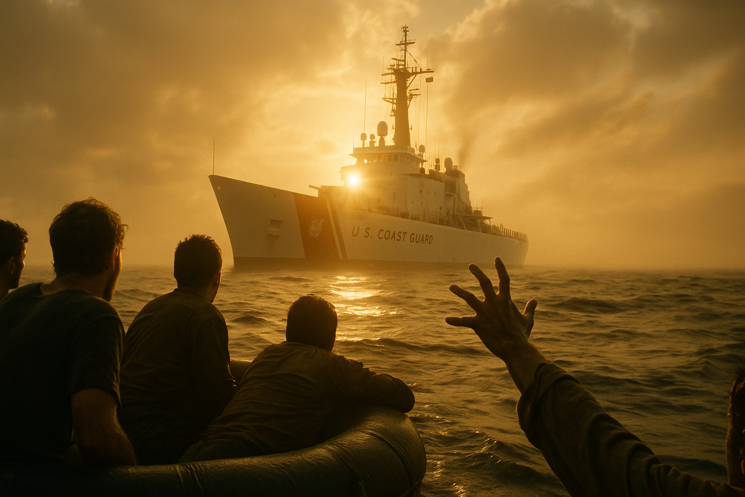 Coast Guard cutter appears on the horizon